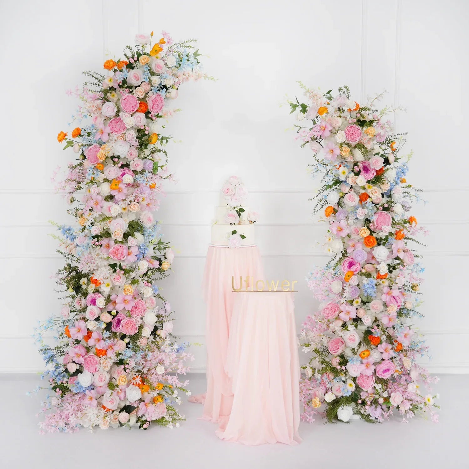 Colorful Flower Row Decor Wedding Backdrop Horn Arch SET80078 - Uflower