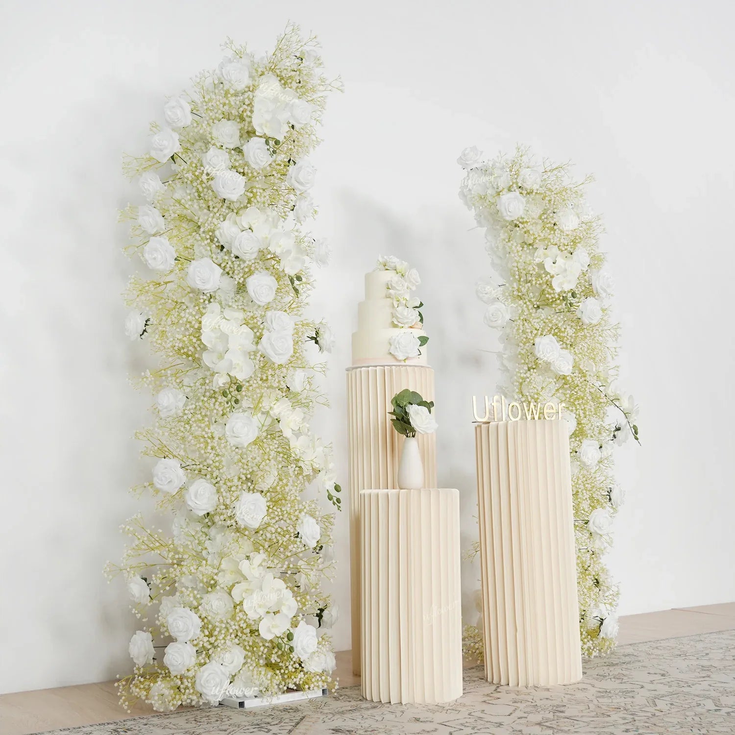 White Flower Row Decor Wedding Backdrop Horn Arch SET80087 - Uflower