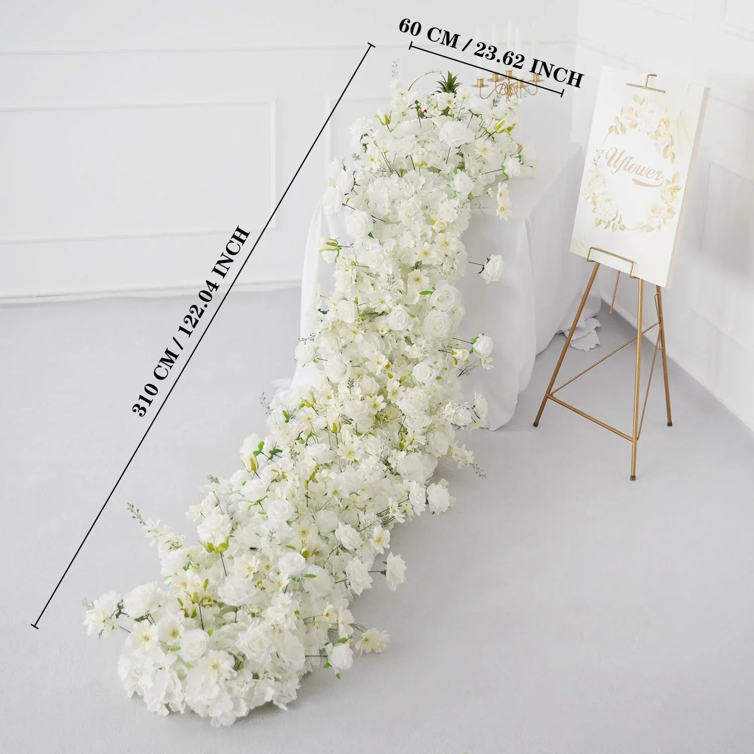 Uflower White Rose Sofa Table Runner Floor Flower Arrangement SET80099 - Uflower