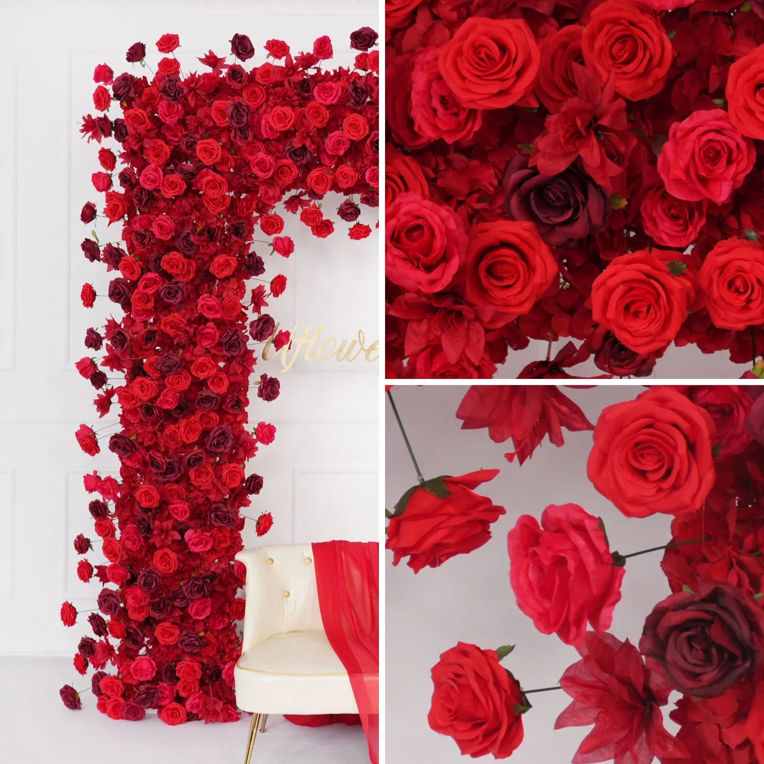 Uflower Artificial Flower Arch 5D Red Burgundy Roses Wedding Decor SET80044 - Uflower