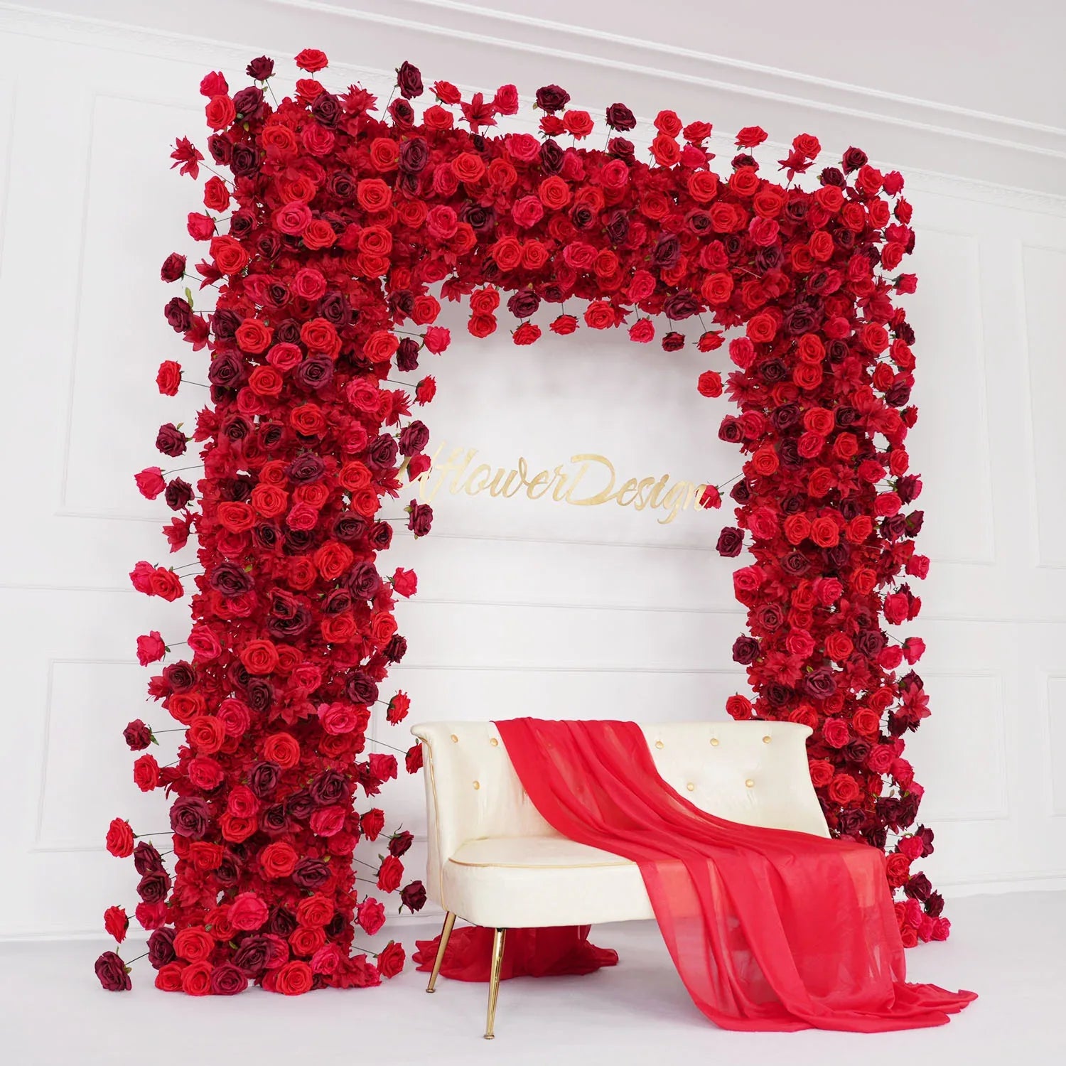 Uflower Artificial Flower Arch 5D Red Burgundy Roses Wedding Decor SET80044 - Uflower
