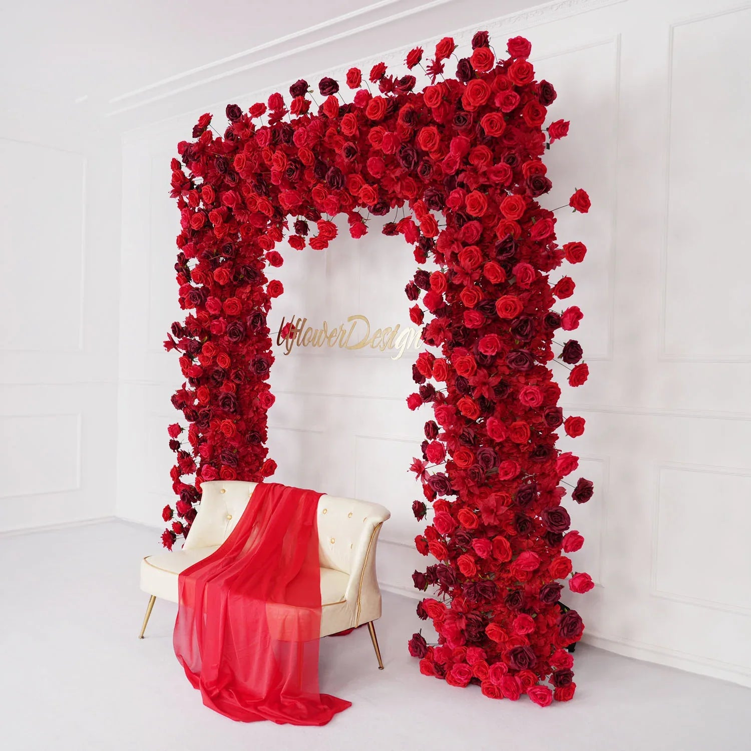 Uflower Artificial Flower Arch 5D Red Burgundy Roses Wedding Decor SET80044 - Uflower