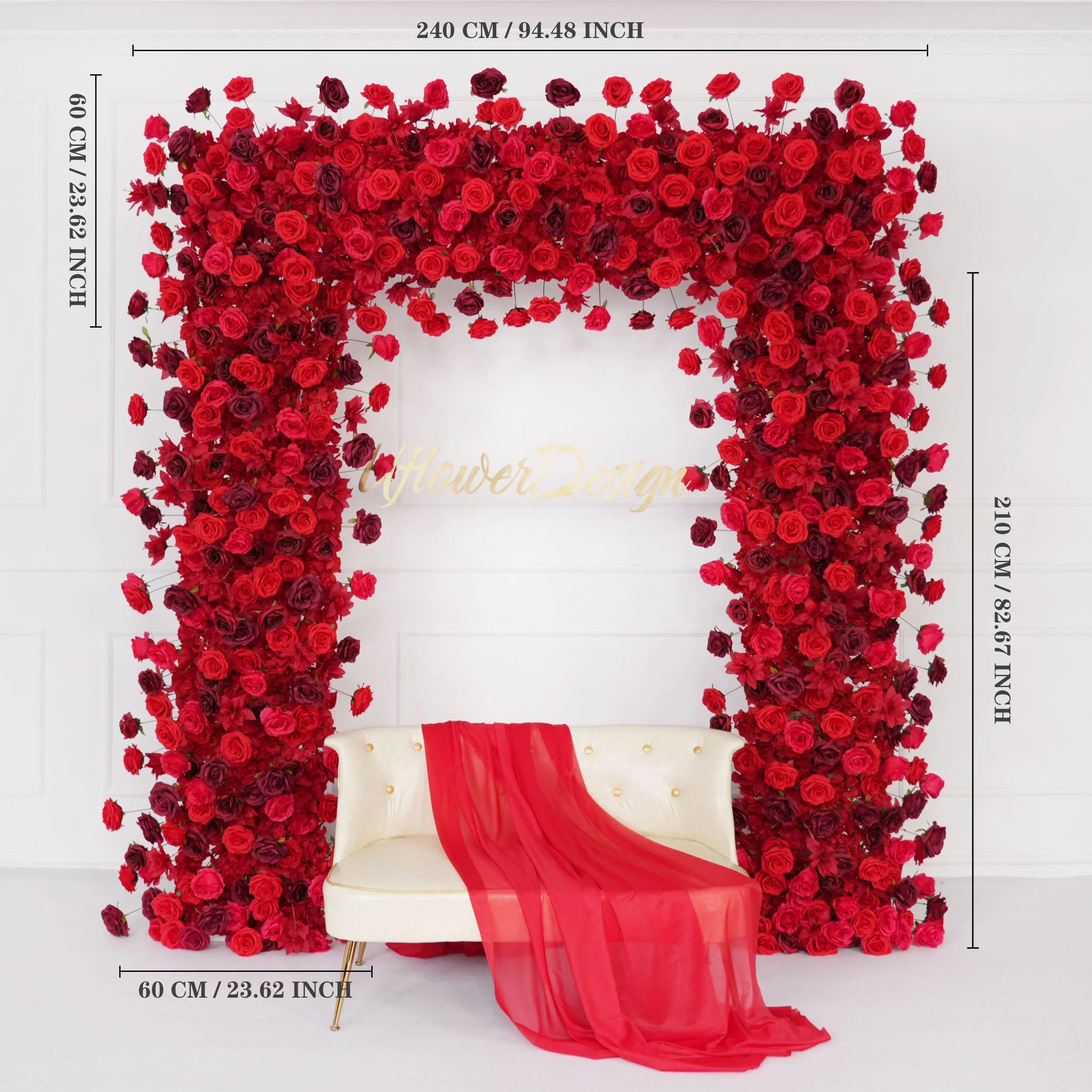 Uflower Artificial Flower Arch 5D Red Burgundy Roses Wedding Decor SET80044 - Uflower