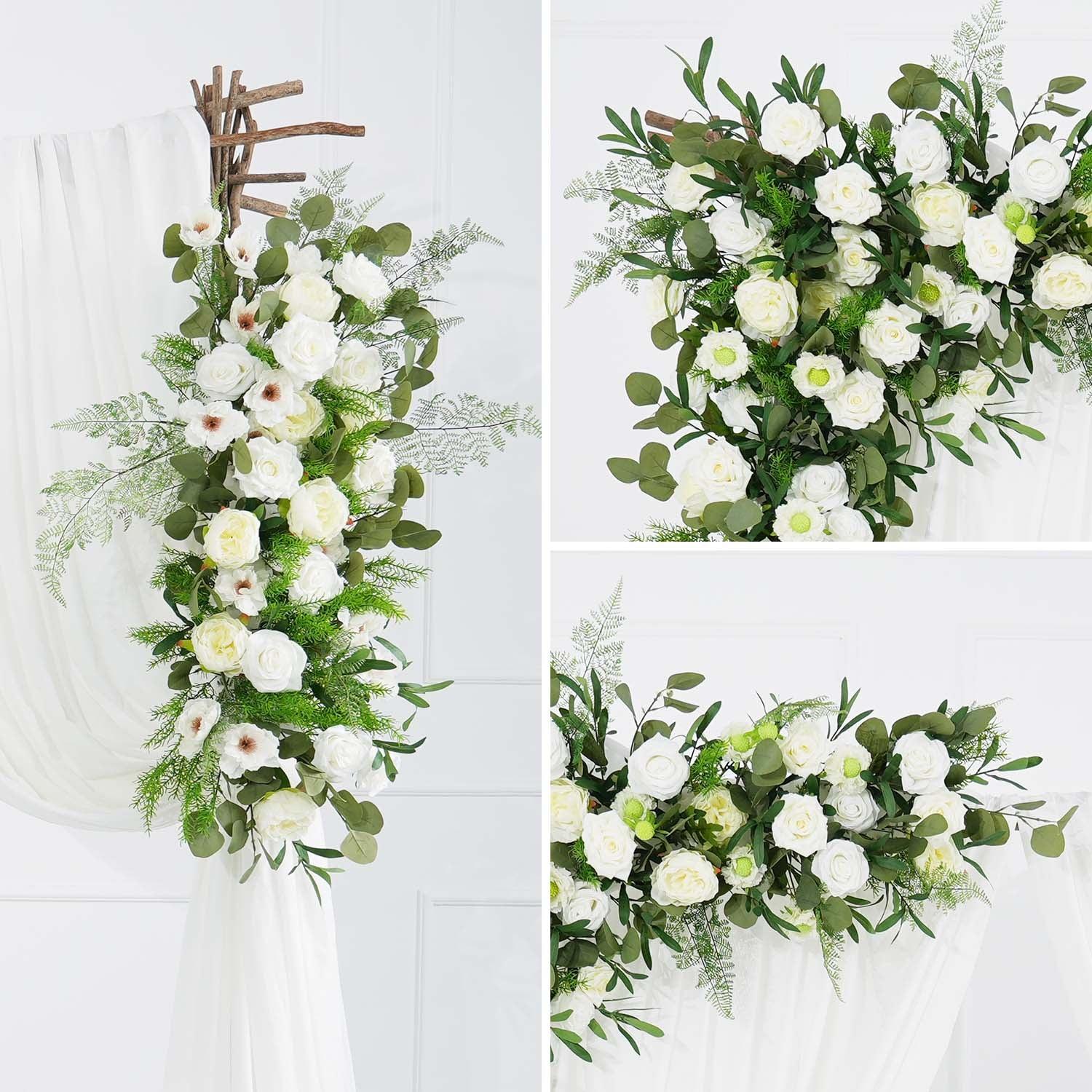 Uflower Artificial Green Leaf Eucalyptus White Rose Corner Floral SET80027 - Uflower
