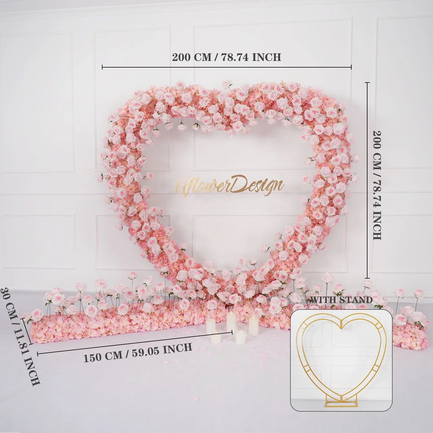 Uflower 2m*2m Pink Rose Wedding Heart-Shaped Arch Decor SET80003 - Uflower