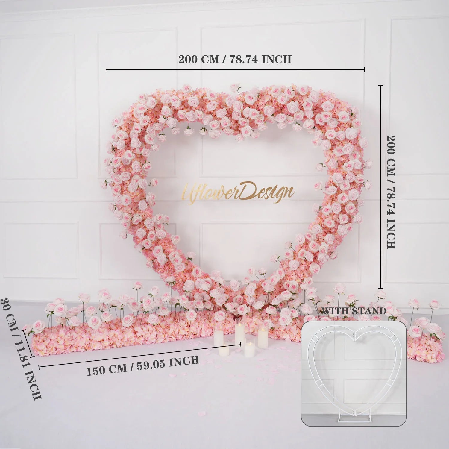 Uflower 2m*2m Pink Rose Wedding Heart-Shaped Arch Decor SET80003 - Uflower