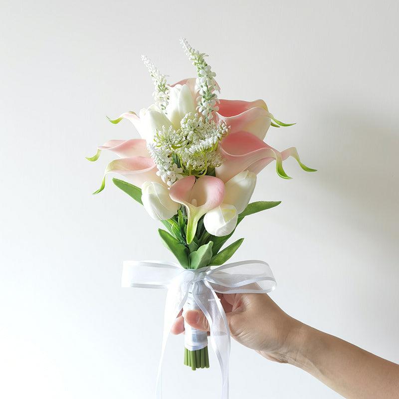 Aesthetic orange pink rose peony hand bouquet simulation flowers - Uflower