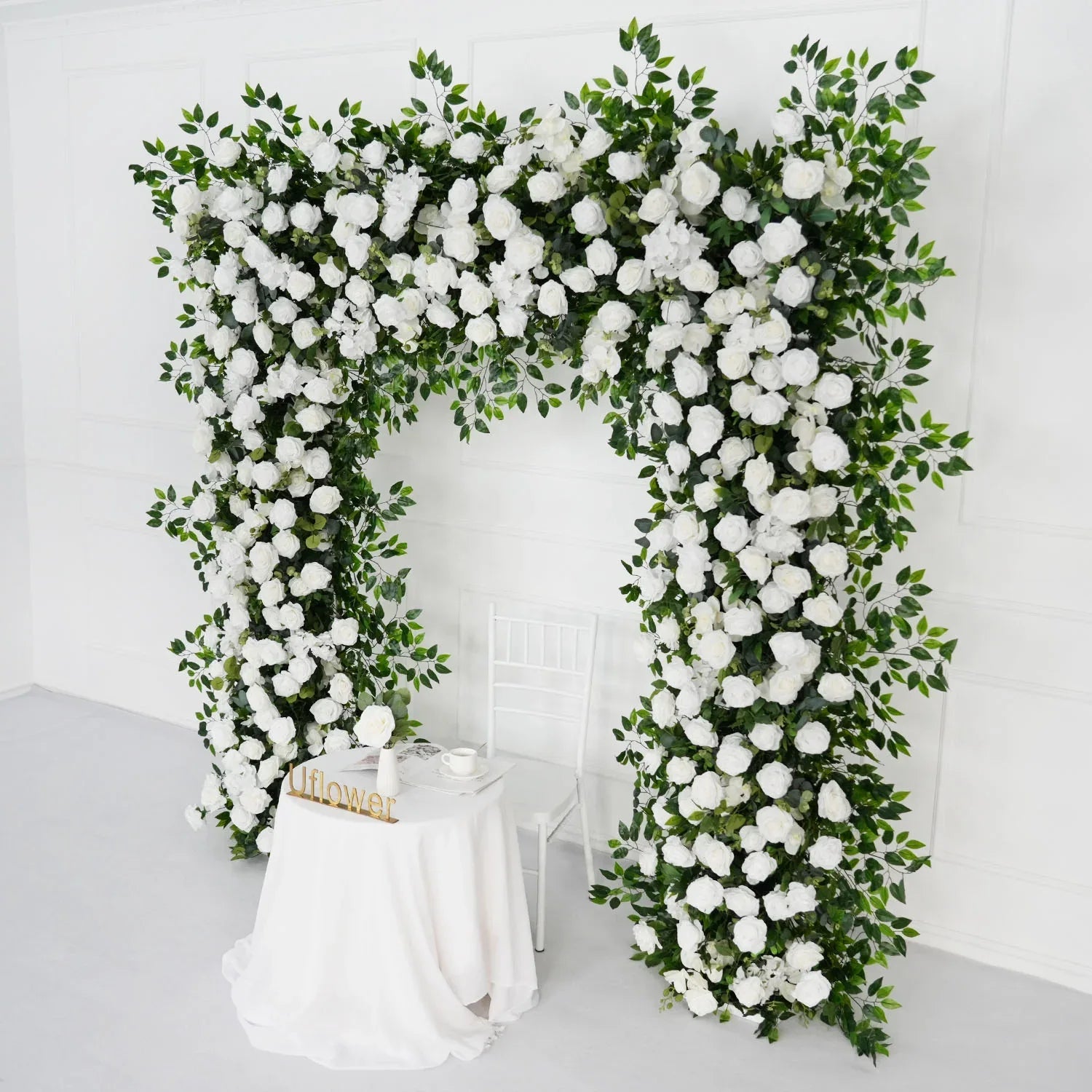 Uflower White Rose Green Leaf Ficus Leaf Square Floral Arches SET80002 - Uflower