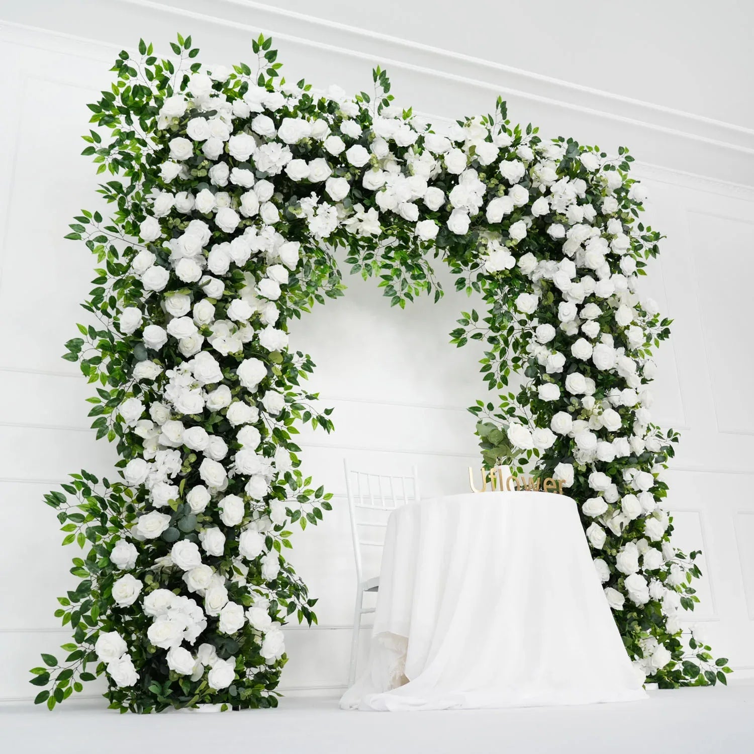Uflower White Rose Green Leaf Ficus Leaf Square Floral Arches SET80002 - Uflower